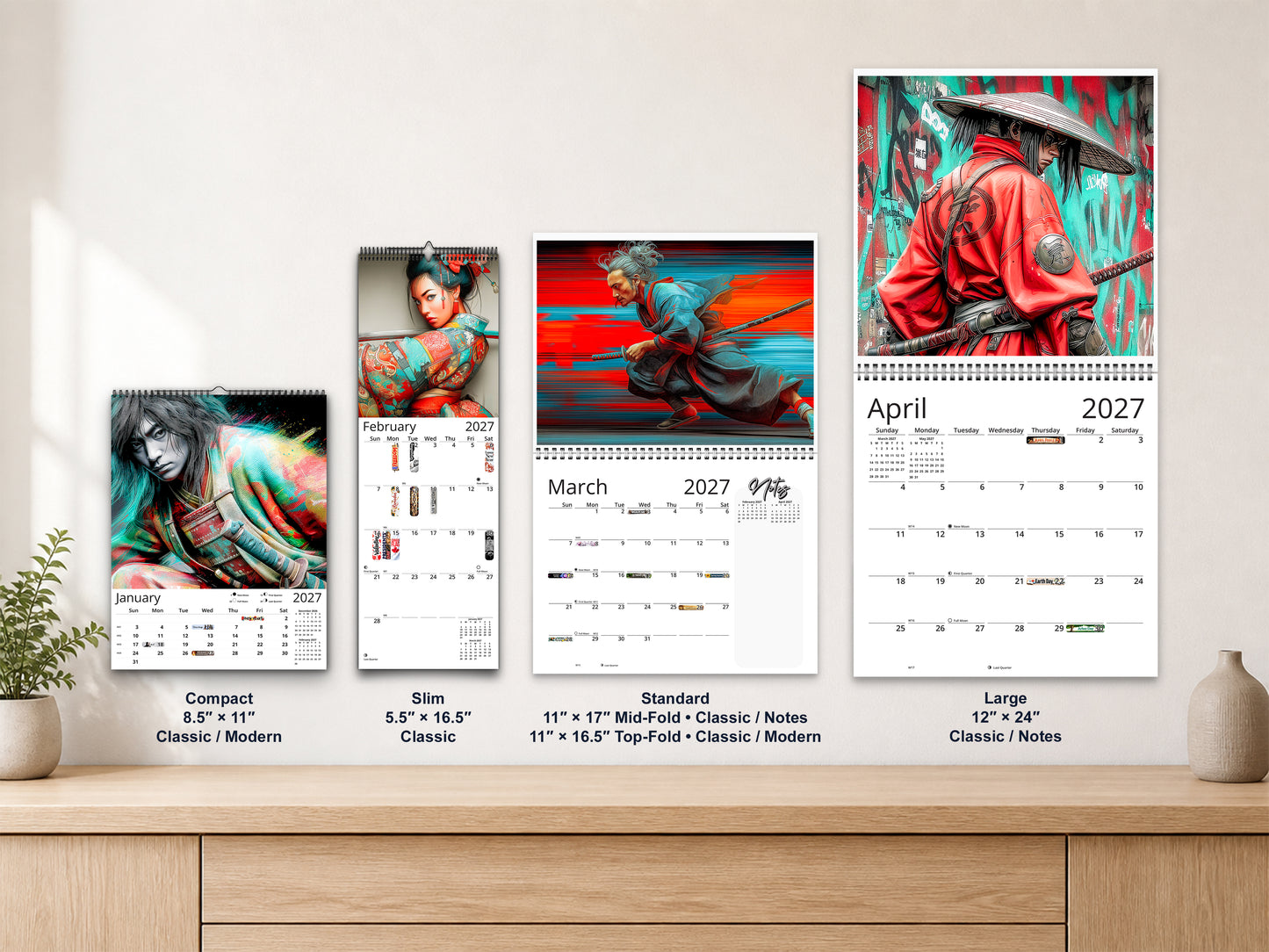 Anime Ronin 2027 wall calendar complete size range environment display
