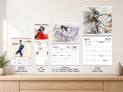Art of Dance 2027 wall calendar complete size range environment display