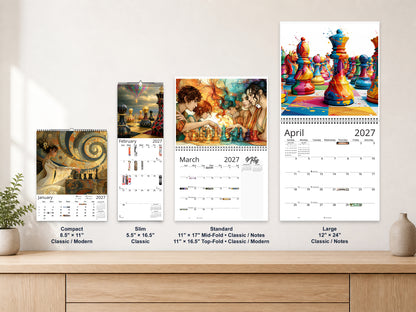 Artistic Chess 2027 wall calendar complete size range environment display