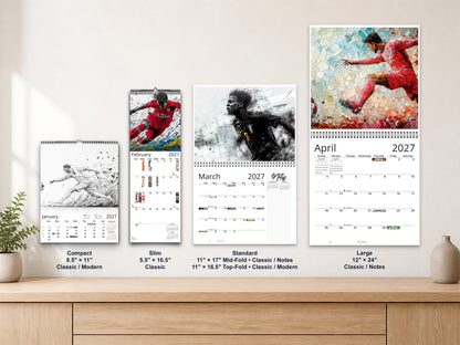Artistic Soccer 2027 wall calendar complete size range environment display