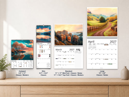 Autumn Serenity 2027 wall calendar complete size range environment display