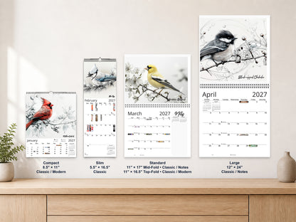 Avian Sketches 2027 wall calendar complete size range environment display