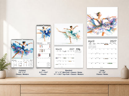 Ballerina 2027 wall calendar complete size range environment display