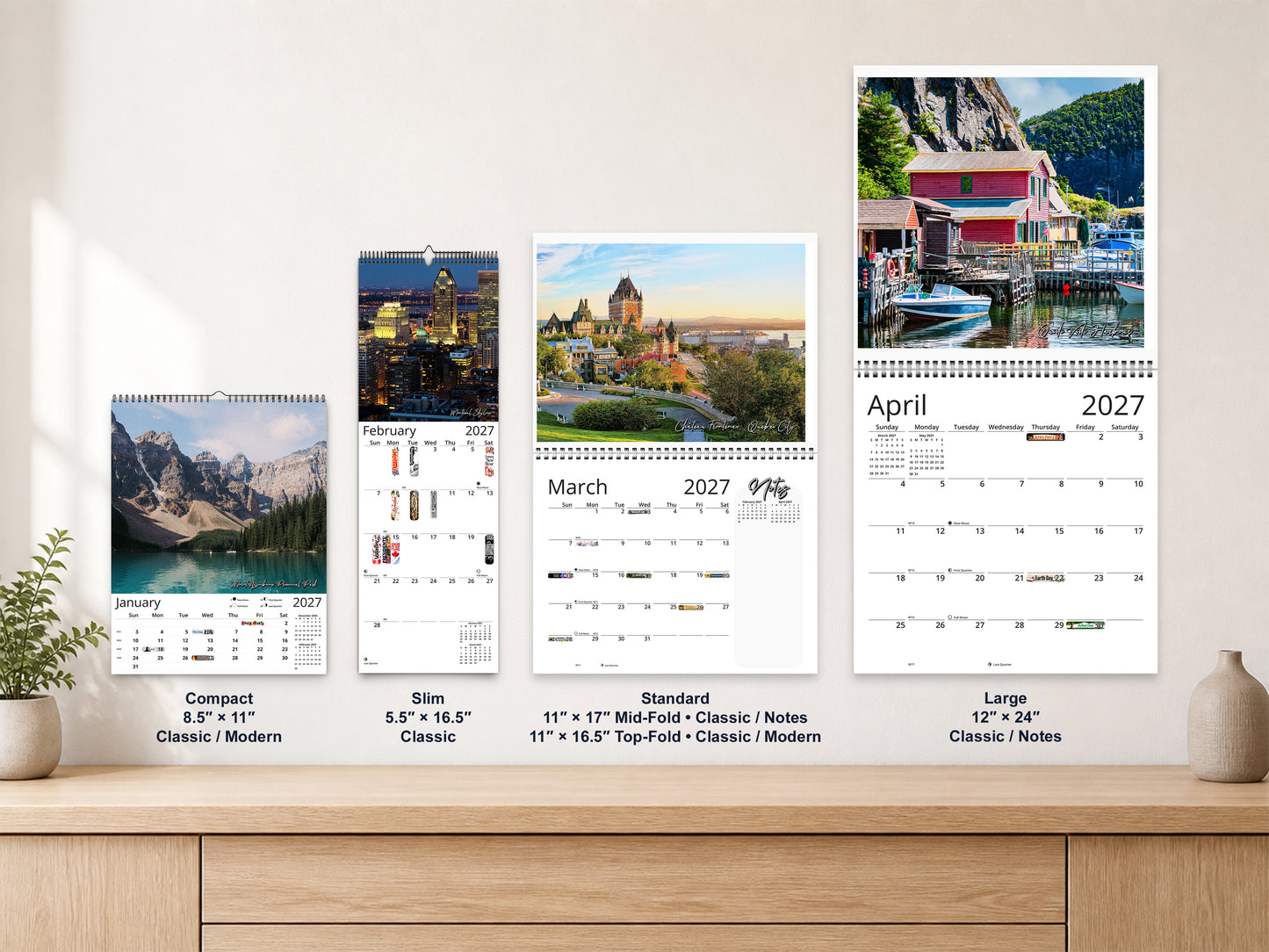 Canada Vistas by Kaleidoscope Artisan - Cities and Landscapes with Holidays 2027 wall calendar complete size range environment display