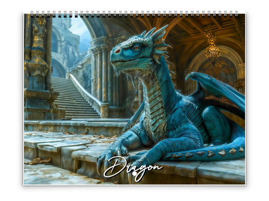 Calendario de pared de dragones 2026 de Kaleidoscope Artisan: ilustraciones de fantasía con festividades