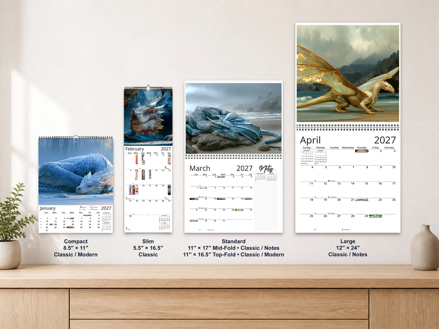Dragon 2027 wall calendar complete size range environment display