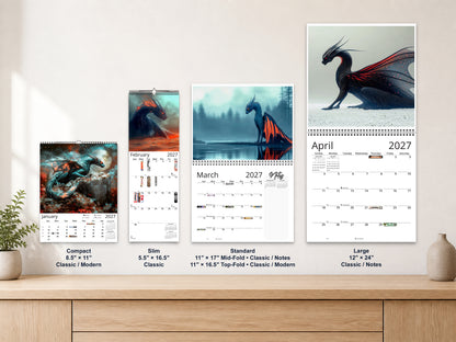 Dragon Dark 2027 wall calendar complete size range environment display