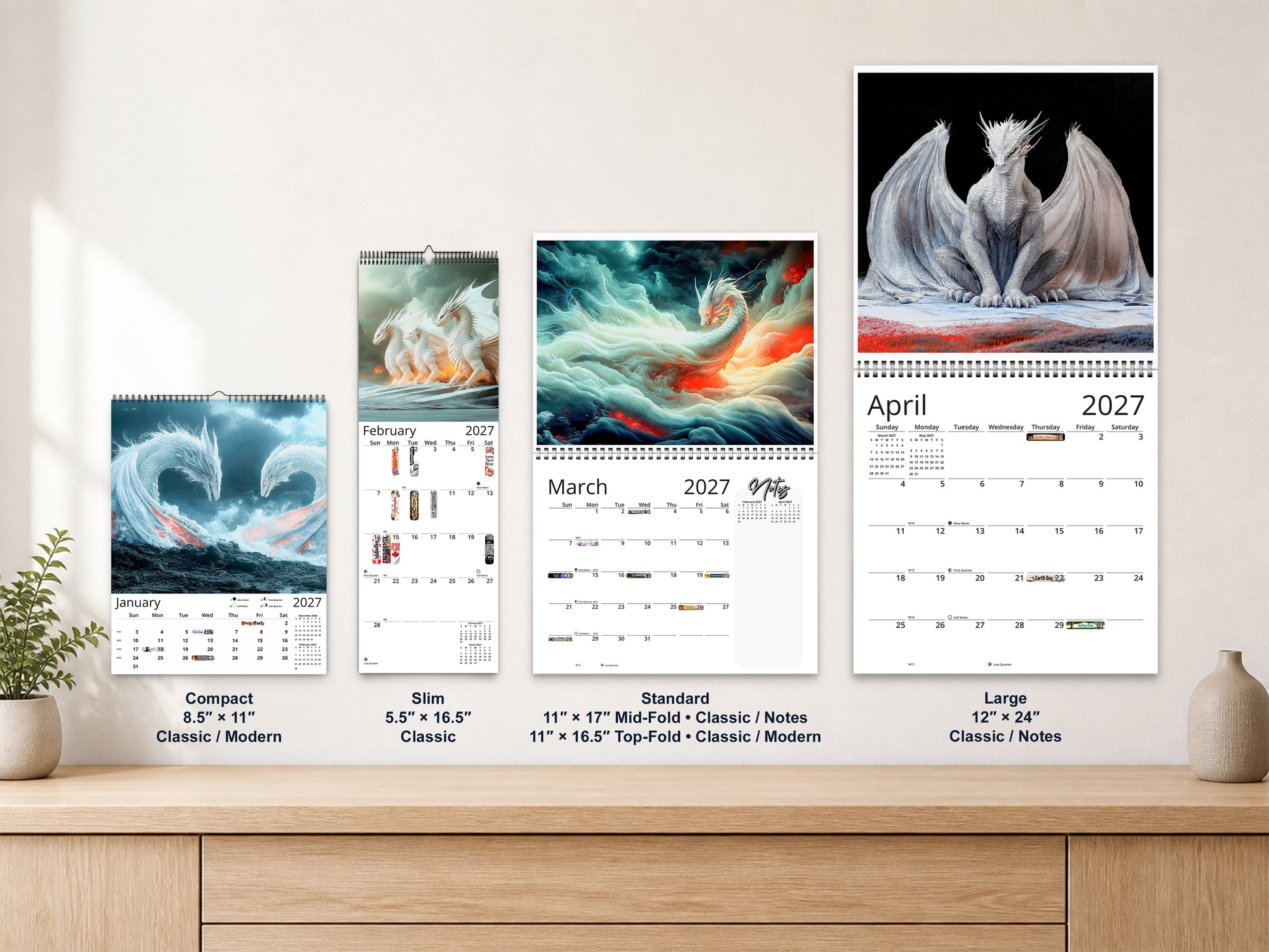 Dragon Light 2027 wall calendar complete size range environment display