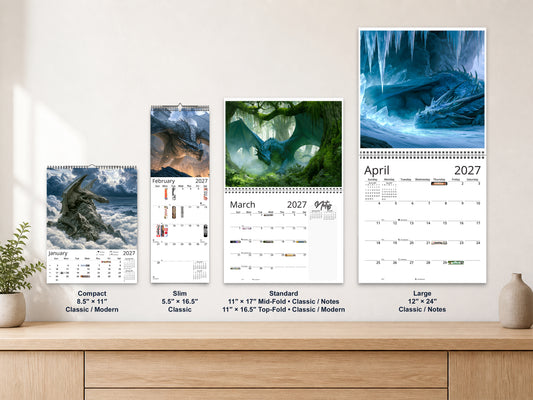 Dragon’s Reign by Kaleidoscope Artisan - Ancient Fire with Holidays 2027 wall calendar complete size range environment display