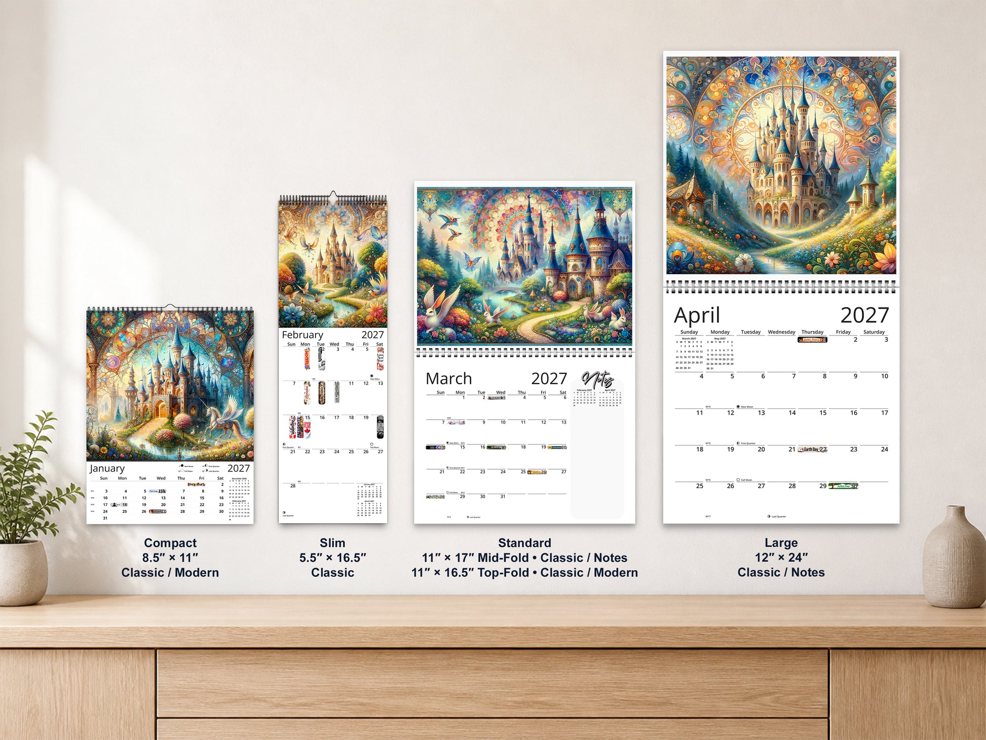 Enchanted Moments 2027 wall calendar complete size range environment display