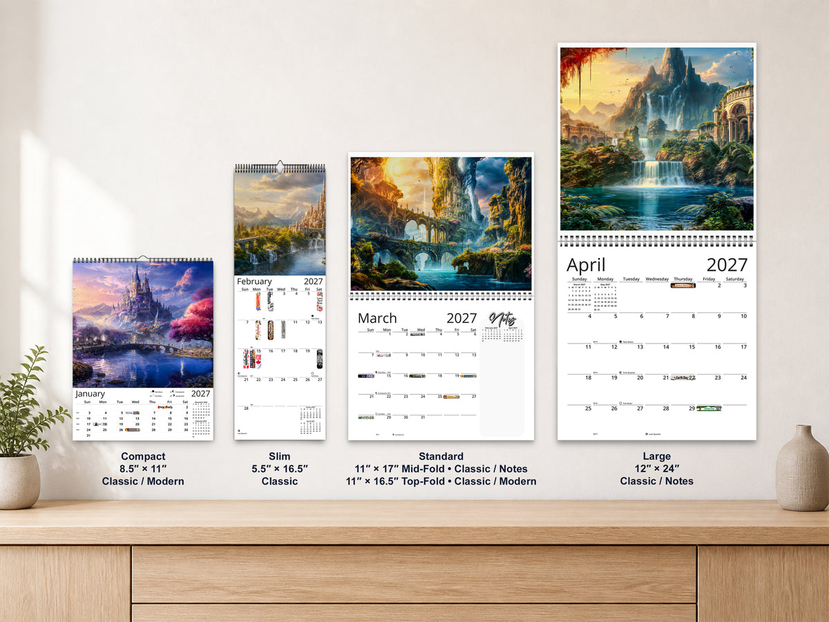 Enchanted Realms 2027 wall calendar complete size range environment display