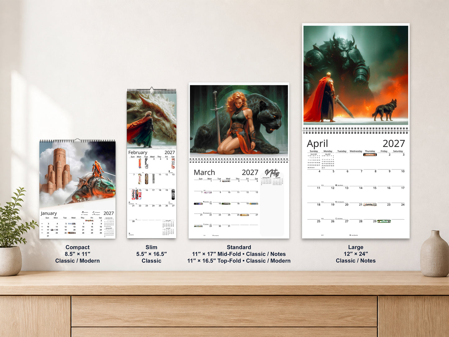 Epic Fantasy 2027 wall calendar complete size range environment display