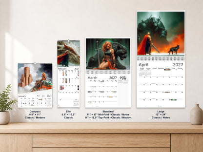 Epic Fantasy 2027 wall calendar complete size range environment display