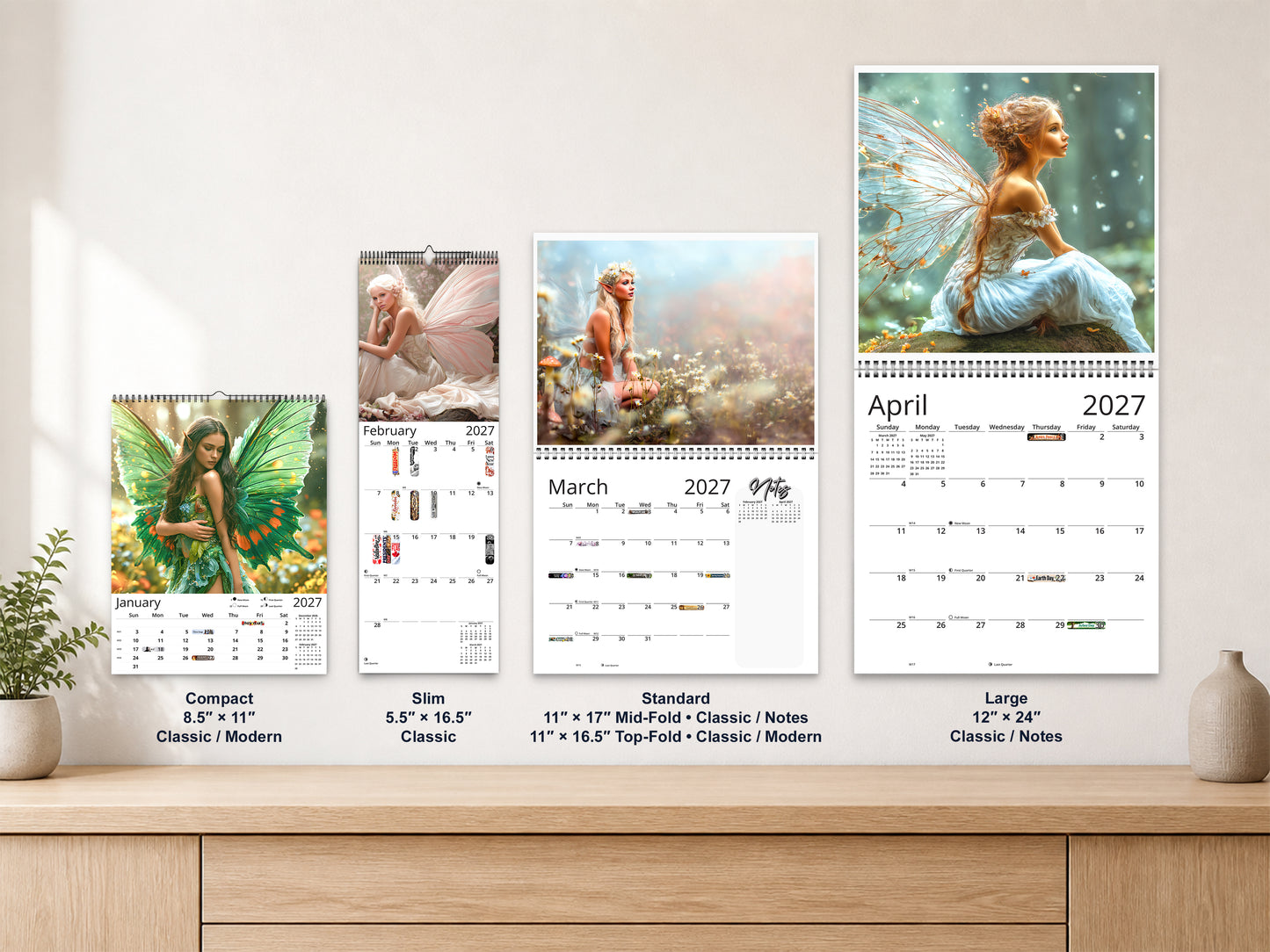 Fairy 2027 wall calendar complete size range environment display