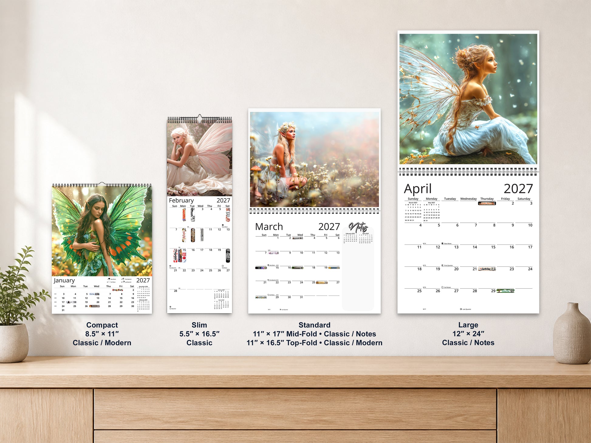 Fairy 2027 wall calendar complete size range environment display