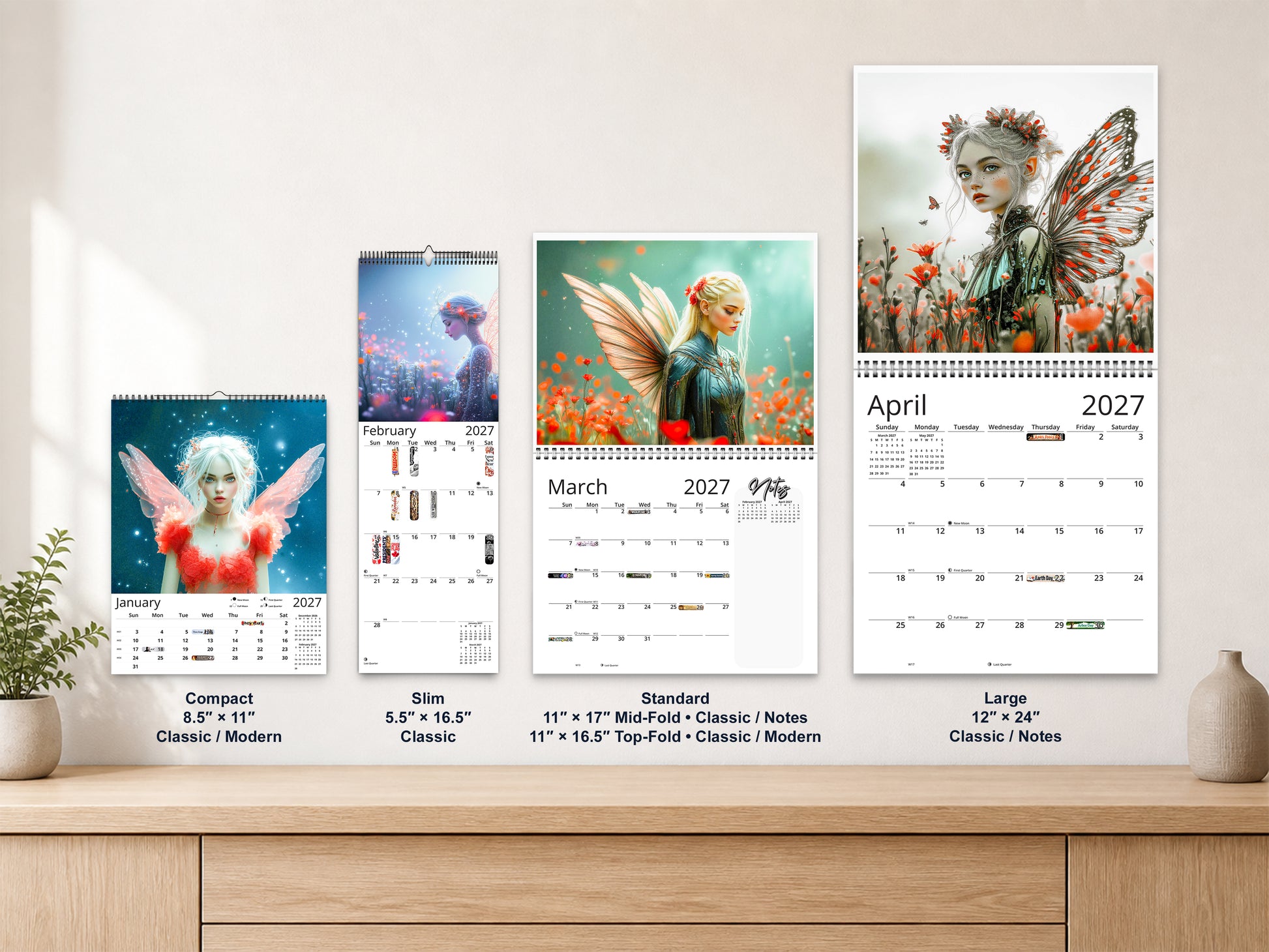 Fairy Dream 2027 wall calendar complete size range environment display