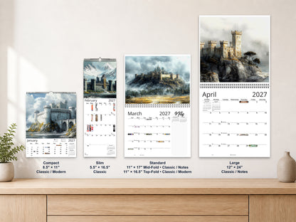 Fantasy Castle 2027 wall calendar complete size range environment display