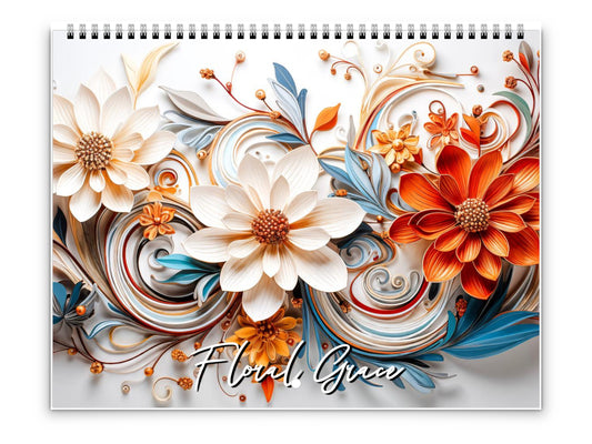 2026 Floral Grace Wall Calendar by Kaleidoscope Artisan – Elegant Bloom with Holidays