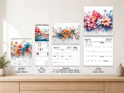 Floral Grace 2027 wall calendar complete size range environment display
