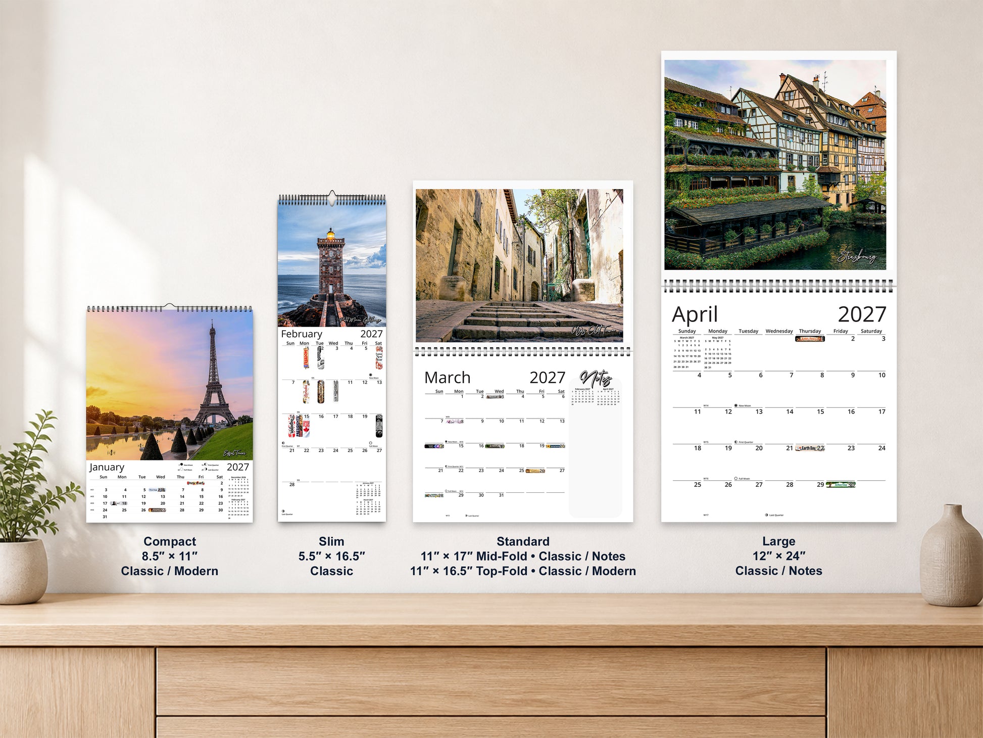 France Vistas Photography 2027 wall calendar complete size range environment display