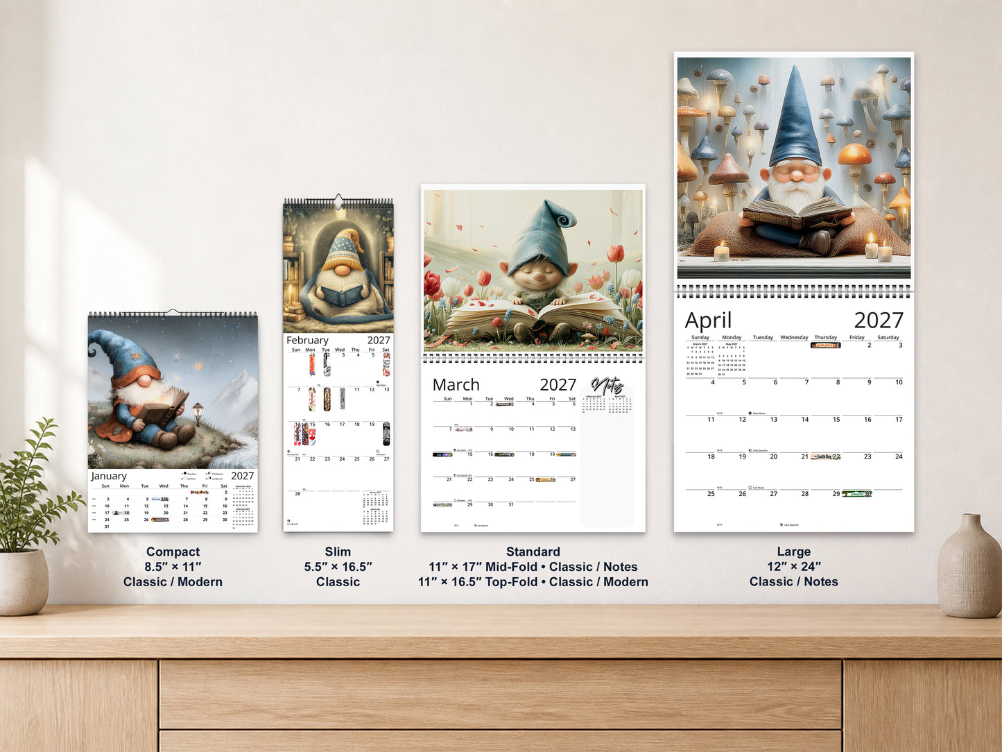 Gnome Book Club 2027 wall calendar complete size range environment display