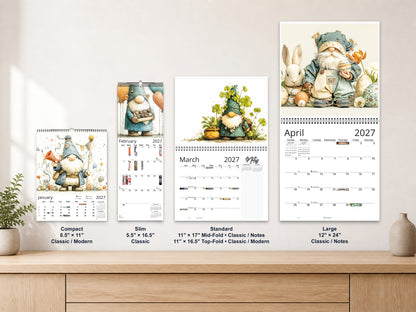 Gnome Holidays 2027 wall calendar complete size range environment display