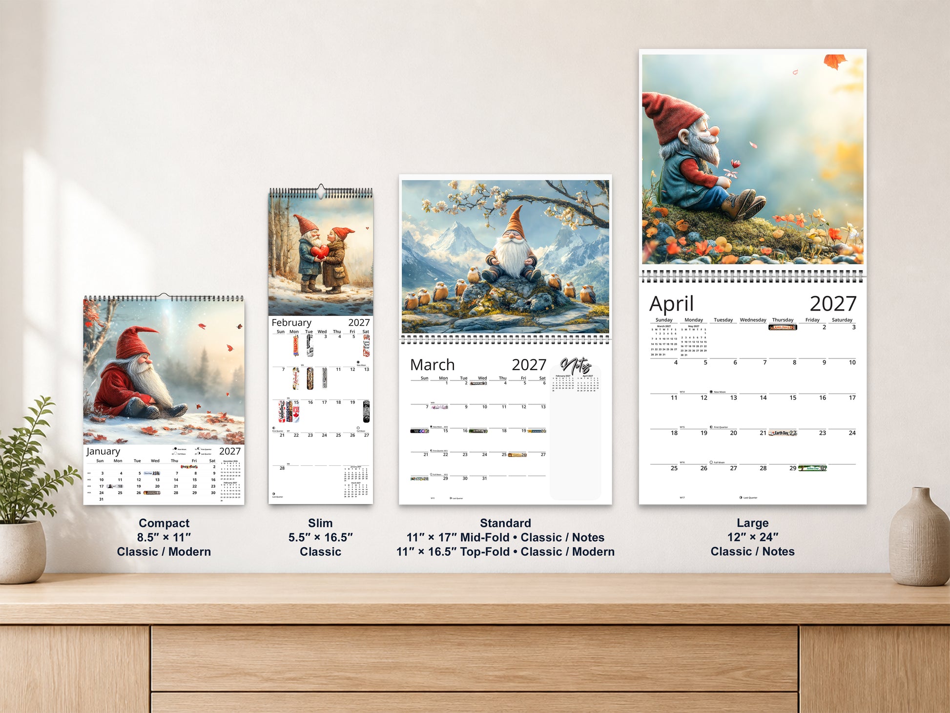 Gnomes 2027 wall calendar complete size range environment display