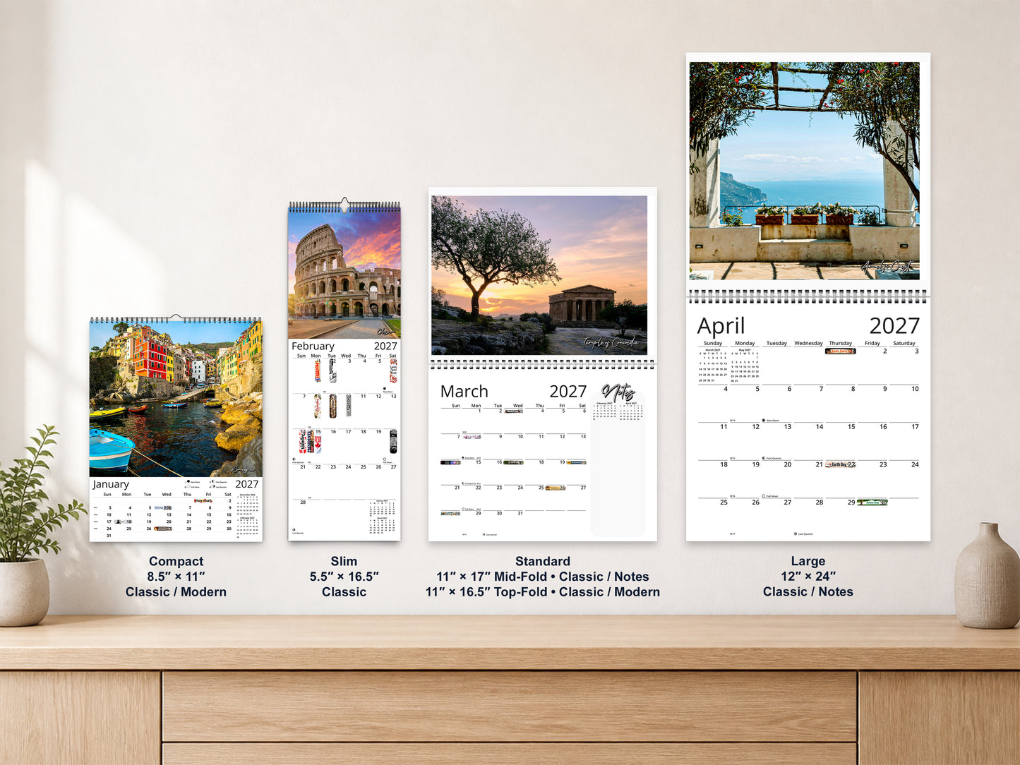 Italy Vistas Photography 2027 wall calendar complete size range environment display
