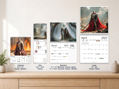 Knight’s Oath 2027 wall calendar complete size range environment display