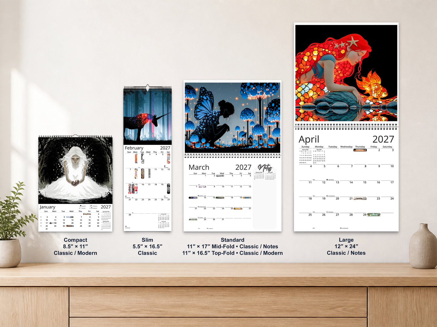 Luminous Realms 2027 wall calendar complete size range environment display