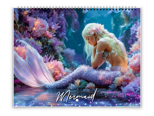 2026 Mermaid Wall Calendar by Kaleidoscope Artisan – Enchanting Coral Dreams