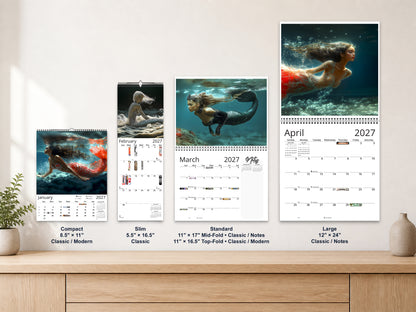Mermaid Dream 2027 wall calendar complete size range environment display