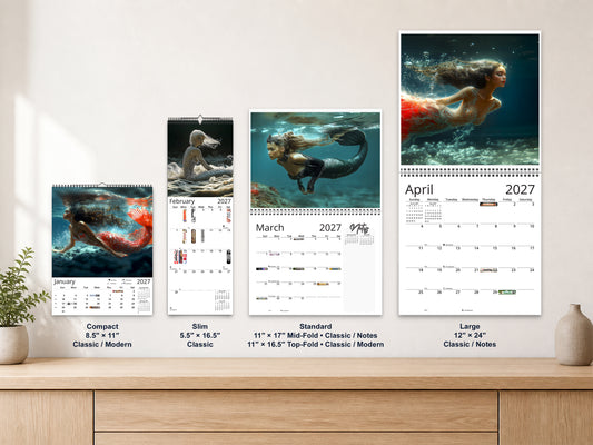 Mermaid Dream 2027 wall calendar complete size range environment display