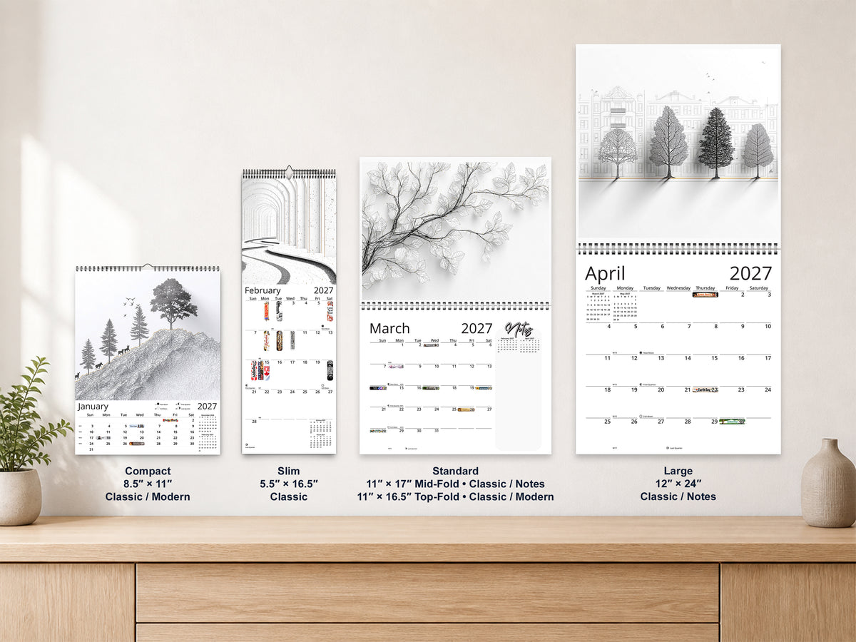 Modern Lines 2027 wall calendar complete size range environment display