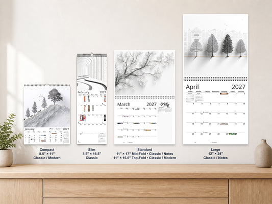 Modern Lines 2027 wall calendar complete size range environment display