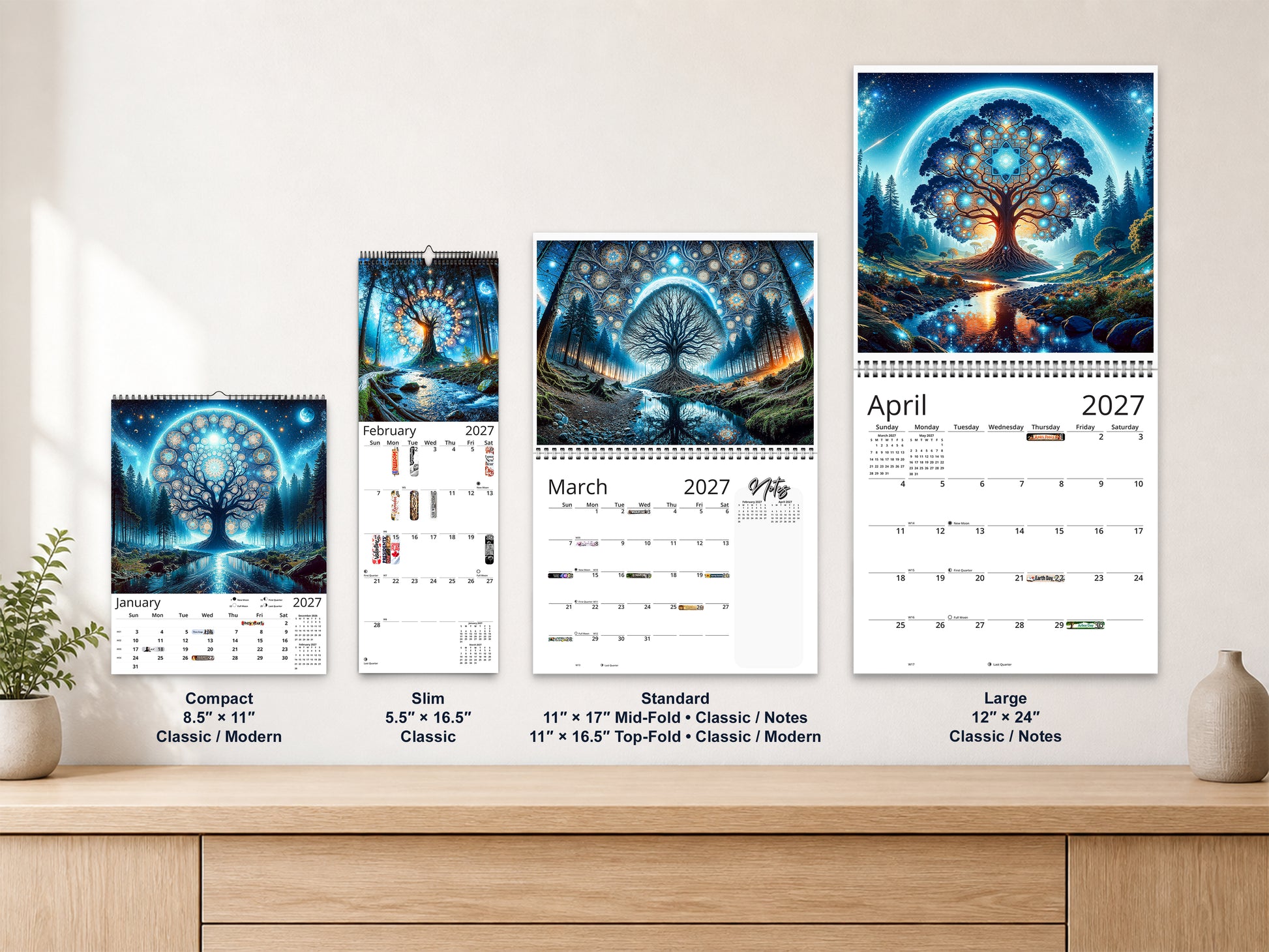 Moonlit Mystique 2027 wall calendar complete size range environment display
