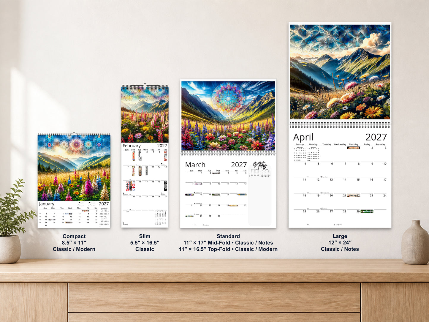 Mountain Wildflowers 2027 wall calendar complete size range environment display