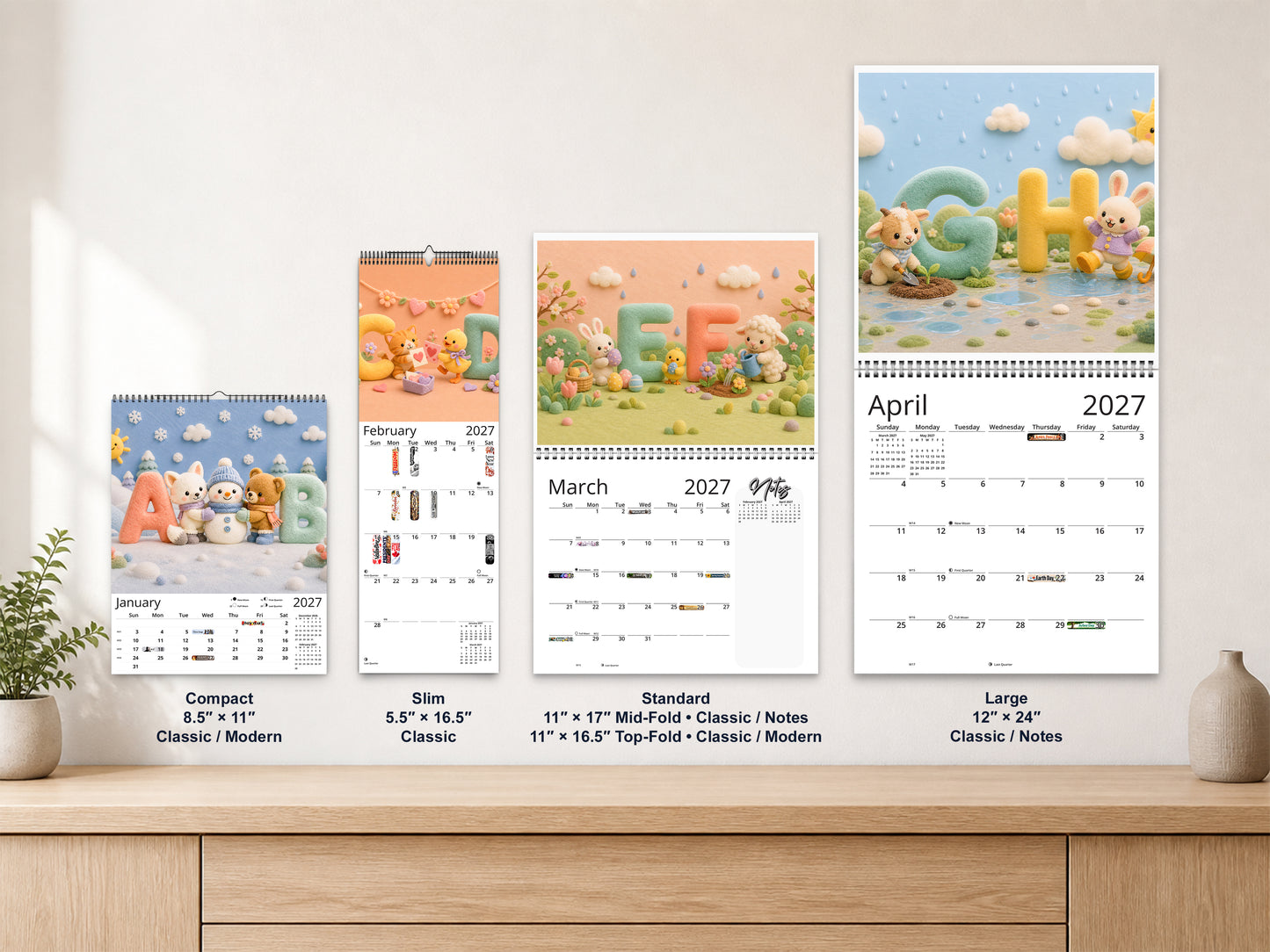 My ABC Adventure by Kaleidoscope Artisan - Playful Learning with Holidays 2027 wall calendar complete size range environment display