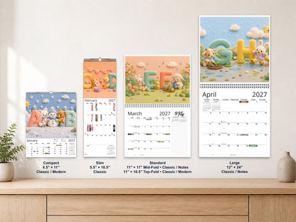My ABC Adventure by Kaleidoscope Artisan - Playful Learning with Holidays 2027 wall calendar complete size range environment display