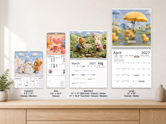 My Colors Adventure by Kaleidoscope Artisan - Whimsical Felt Friends with Holidays 2027 wall calendar complete size range environment display