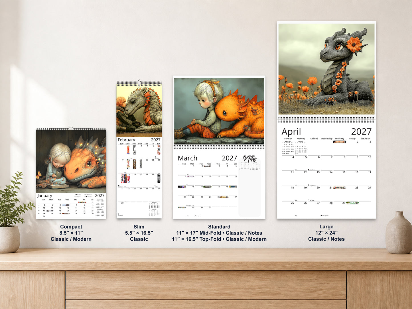 My Little Dragon 2027 wall calendar complete size range environment display