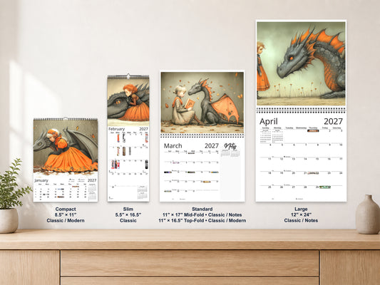 My Little Dragon Fantasy 2027 wall calendar complete size range environment display
