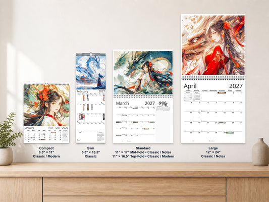 Mystic Skies 2027 wall calendar complete size range environment display