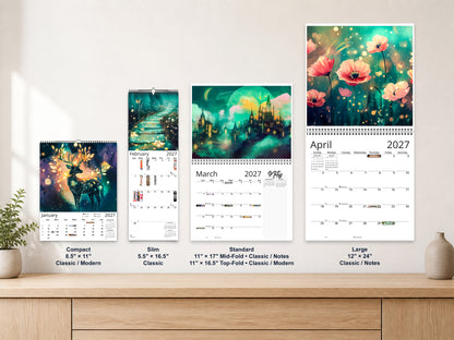 Mystical Twilight 2027 wall calendar complete size range environment display
