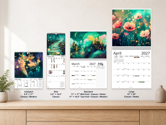 Mystical Twilight 2027 wall calendar complete size range environment display