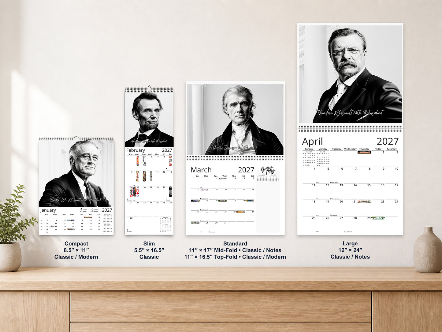 Presidential Legacy I 2027 wall calendar complete size range environment display