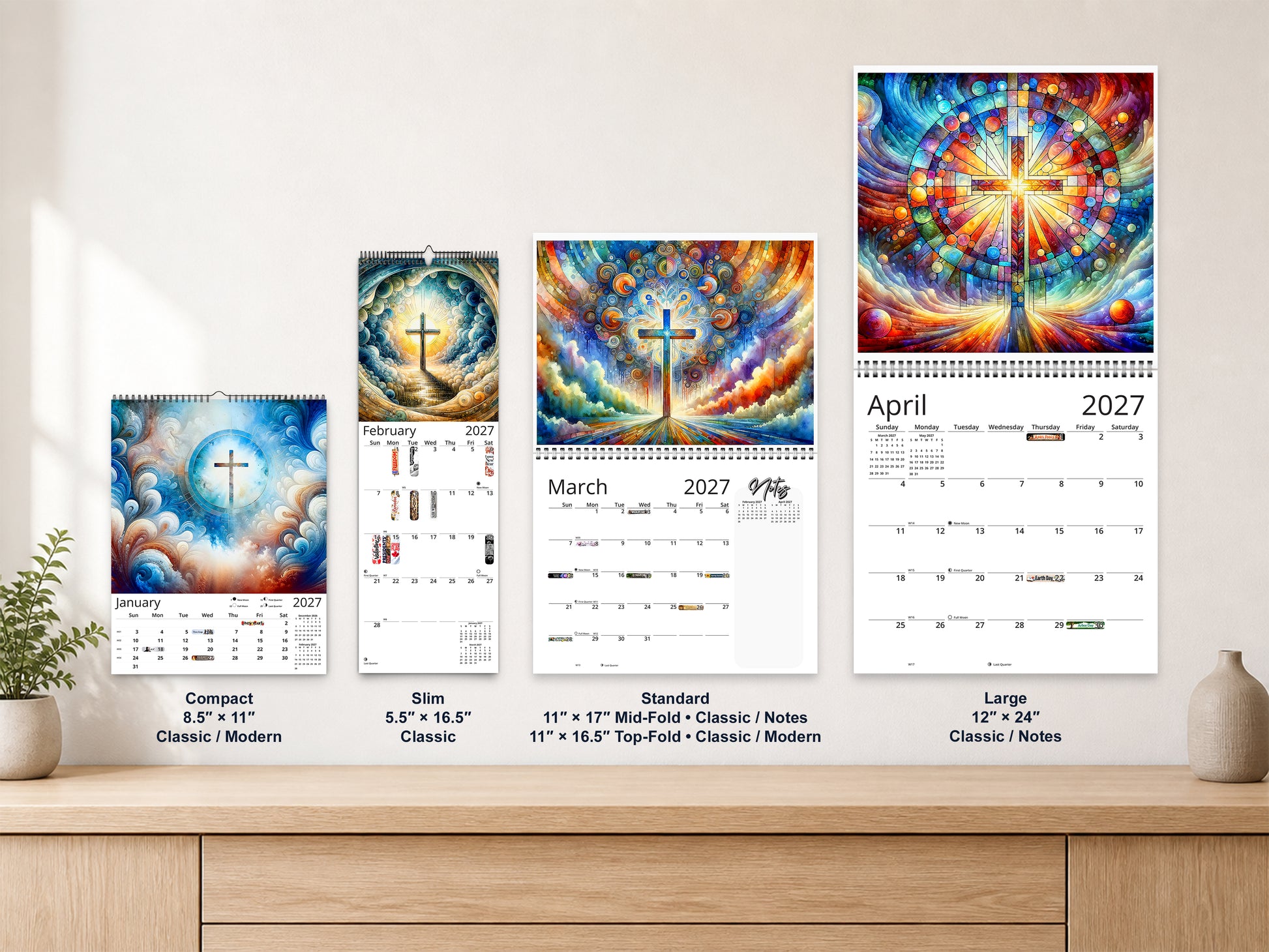 Radiant Cross 2027 wall calendar complete size range environment display