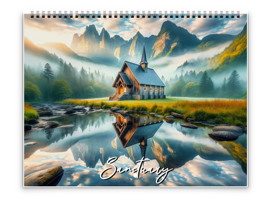 2026 Sanctuary Wall Calendar by Kaleidoscope Artisan – Captivating Church Landscapes with Holidays
