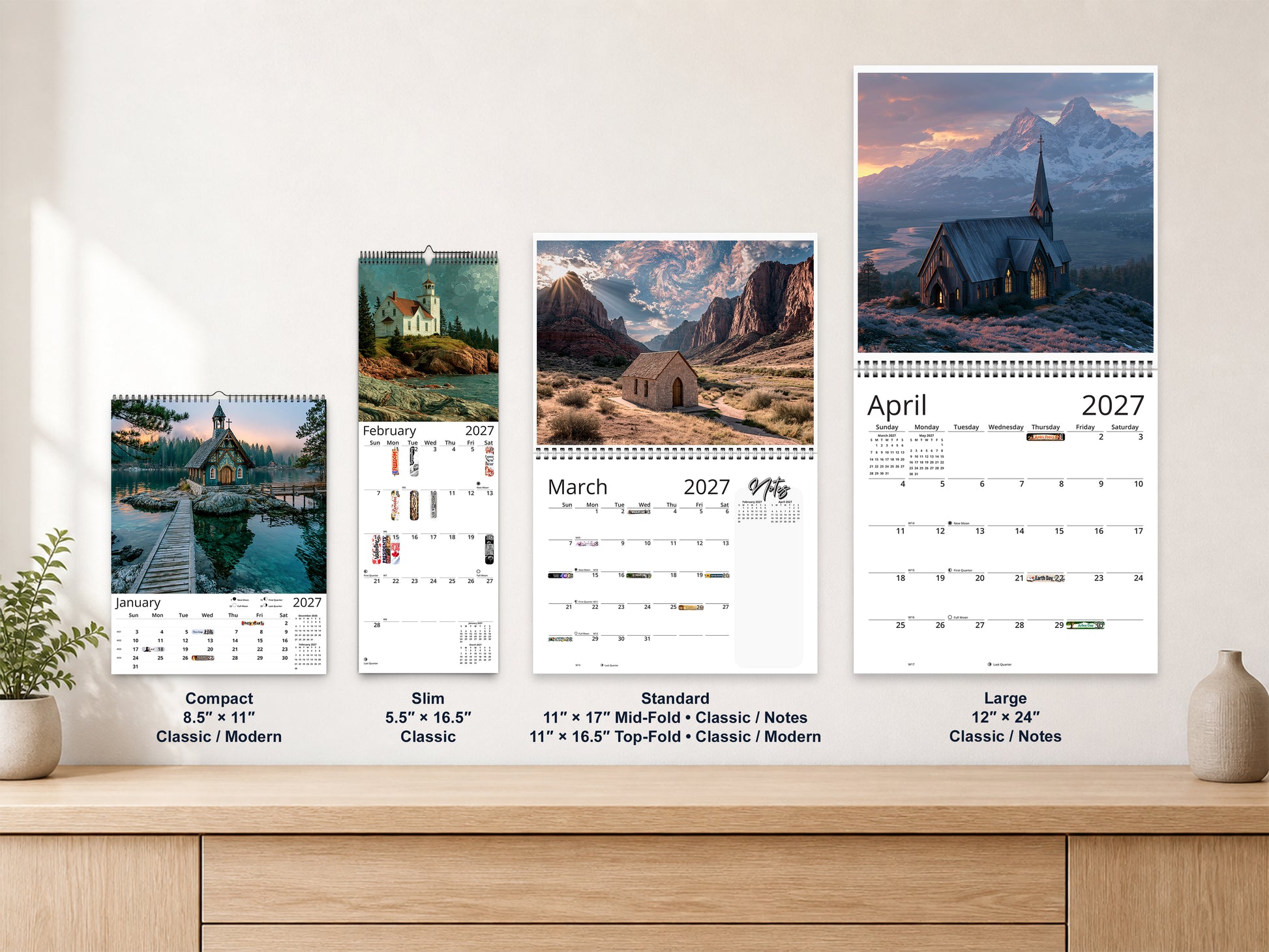 Sanctuary 2027 wall calendar complete size range environment display