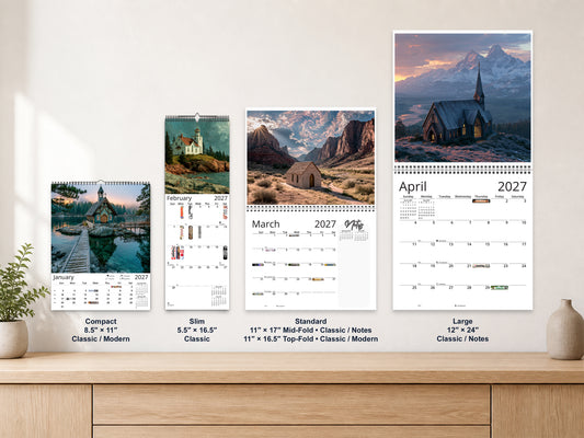 Sanctuary 2027 wall calendar complete size range environment display
